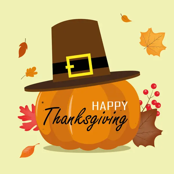 Счастливой Открытки День Благодарения Тыква Шляпе День Благодарения — стоковый вектор