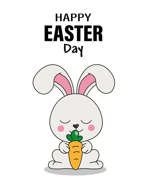 Feliz Tarjeta Del Día Pascua Lindo Conejo Con Una Zanahoria — Vector de stock