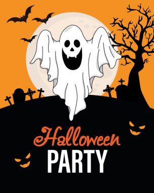 Cadılar Bayramı partisi posteri. Mezarlıktaki hayalet.