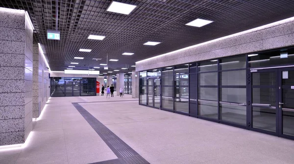 波兰华沙 2022年11月5日地铁布罗德诺车站走廊的现代室内设计和照明 华沙地铁系统二线 — 图库照片