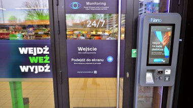 Warsaw, Poland. 19 January 2023. Autonomous Zappka Nano store supported by artificial intelligence. An innovative concept that allows you to quickly shop without cashiers, queues or cash.