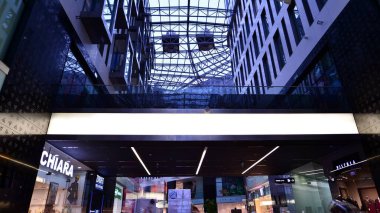 Warsaw, Poland. 19 January 2023. The modern interiors of Plac Unii shopping mall.  In a very pleasant atmosphere, customers of the center can enjoy a wide shopping offer. 