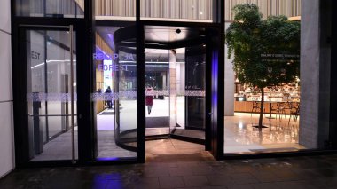 Warsaw, Poland. 19 January 2023. The interior of the Forest office building in the evening. Forest  is modern office space  for multiplying goods and ideas. Corporate needs a friendly office space. 