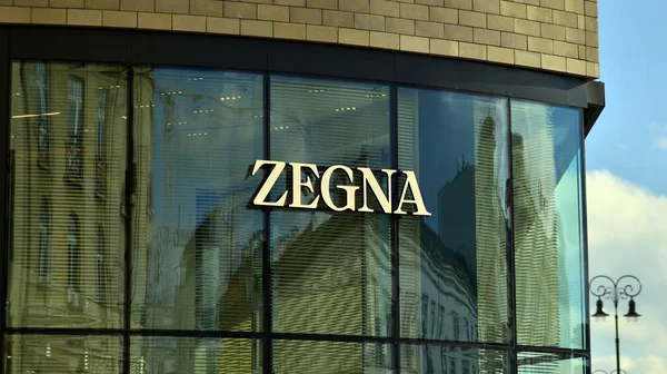 Varsovia Polonia Marzo 2023 Firma Con Zegna Letrero Empresa Zegna — Foto de Stock