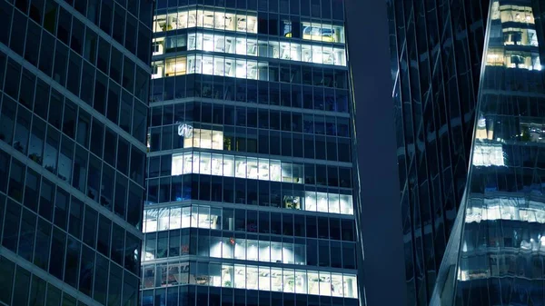 Pattern Office Buildings Windows Illuminated Night Glass Architecture Corporate Building — Stock Photo, Image