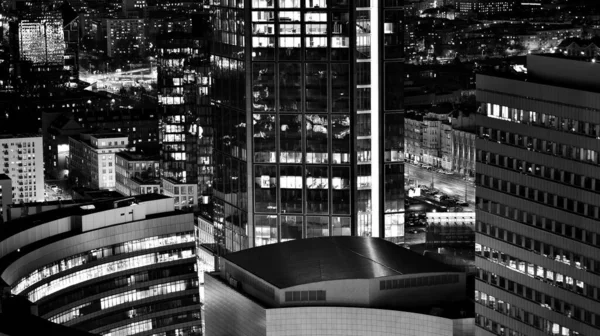 Vista Edificios Vidrio Noche Rascacielos Negocios Modernos Vista Rascacielos Modernos — Foto de Stock