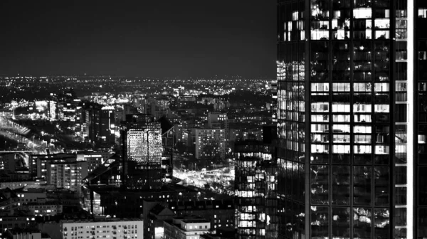 Vista Edificios Vidrio Noche Rascacielos Negocios Modernos Vista Rascacielos Modernos — Foto de Stock