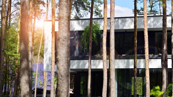 Висококласний Будинок Лісистій Місцевості Фрагмент Фасаду Односімейного Будинку — стокове фото