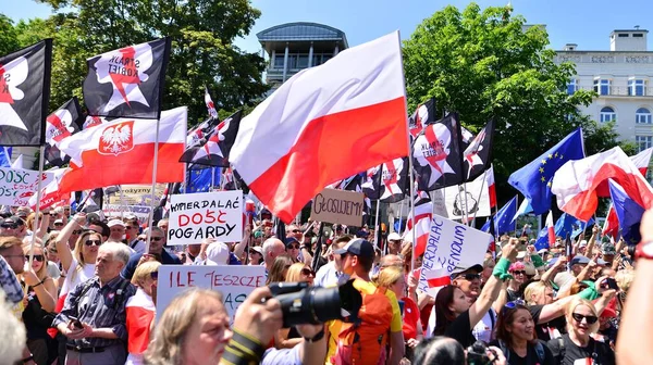 Warszawa Polska Czerwca 2023 Polska Opozycja Prowadzi Poważny Protest Antyrządowy — Zdjęcie stockowe