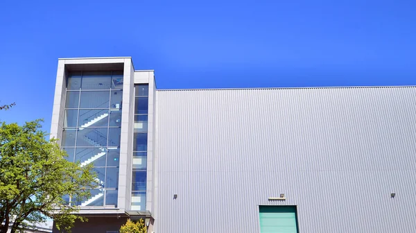 二酸化炭素削減のための木と持続可能なガラスオフィスビル 現代都市の環境に優しい建物 緑の環境でオフィス 企業ビルはCo2を削減 — ストック写真