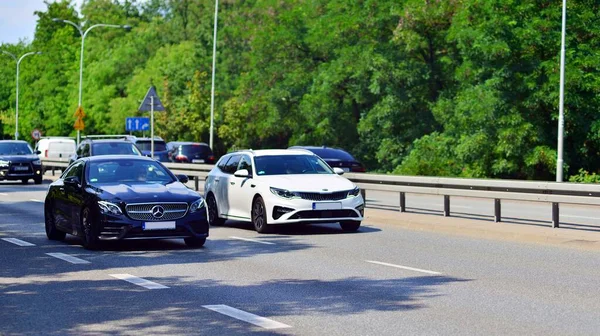 stock image Warsaw, Poland. 23 July 2023. Car rush hours city street. Cars on highway in traffic jam.