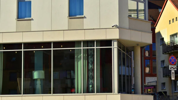 Panoramafenster Neuer Geschäftsräume Gewerbeimmobilien Entwicklungsstandard Zur Miete — Stockfoto