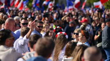 Warsaw, Poland. 1 October 2023. Donald Tusk during of in the biggest demonstrations seen in Poland since the fall of communism. March of a Million Hearts. clipart