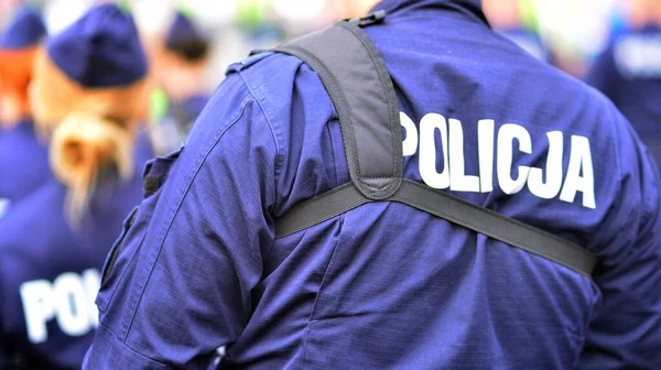Policejní Značka Logo Zadní Straně Policejní Uniformy Policja — Stock fotografie