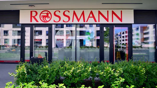 stock image Warsaw, Poland. 3 May 2024. Sign Rossmann. Company signboard Rossmann.