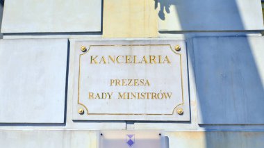 Warsaw, Poland. 9 July 2024. Prime Minister of Poland - plaque of the Chancellery of the Prime Minister clipart