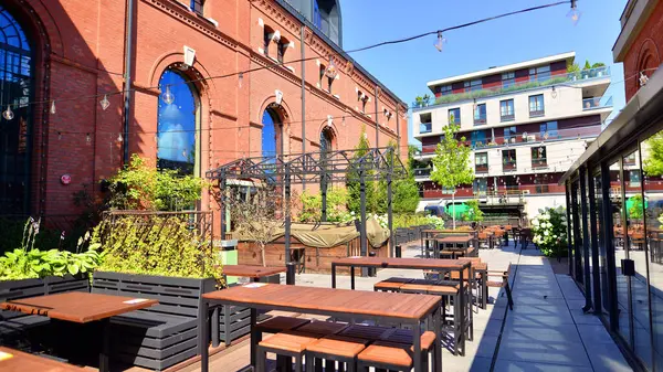 Stock image Warsaw, Poland. 9 July 2024. View of building of the Elektrownia Powisle. A revitalized former factory building. The history of the Powisle Power Plant is over 100 years old.