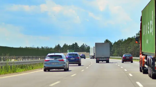 stock image Warsaw, Poland. 15 July 2024. View of cars on the expressway S2, southern bypass of Warsaw in Wawer district.