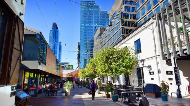 Warsaw, Poland. 21 September 2025. New business and financial district Wola with Fabryka Norblina office centrum. It is a new part of the city with offices, shops, restaurants and cafes.