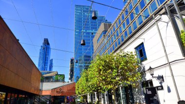 Warsaw, Poland. 21 September 2025. New business and financial district Wola with Fabryka Norblina office centrum. It is a new part of the city with offices, shops, restaurants and cafes.