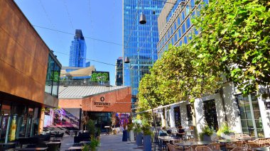 Warsaw, Poland. 21 September 2025. New business and financial district Wola with Fabryka Norblina office centrum. It is a new part of the city with offices, shops, restaurants and cafes.