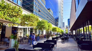 Warsaw, Poland. 21 September 2025. New business and financial district Wola with Fabryka Norblina office centrum. It is a new part of the city with offices, shops, restaurants and cafes.