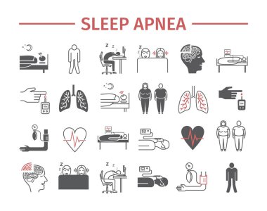 Uyu Apnea. Semptomlar, tedavi. Satır simgeleri ayarlandı. Web grafikleri için vektör işaretleri