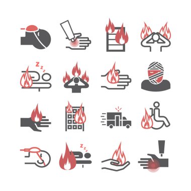 Skinl Burns icons. Treatment. Vector illustrations. Vector signs for web graphics