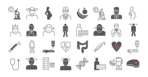 stock vector Symptoms of anemia. Treatment. Line icons set. Vector signs for web graphics