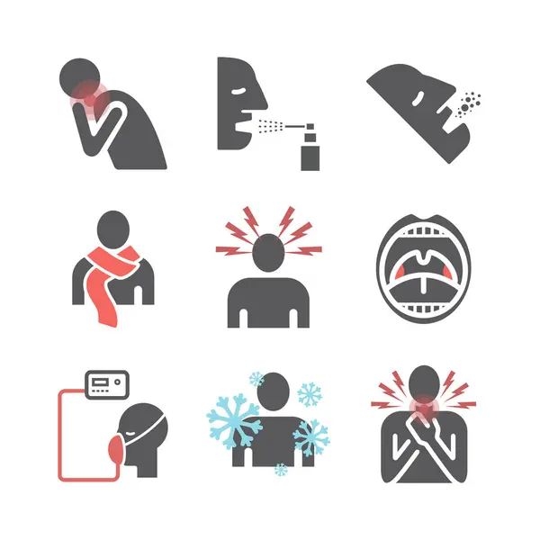 stock vector Laryngitis. Symptoms, Treatment. Icons set Vector signs for web graphics