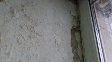 Duvardaki boyanın yakın plan görüntüsü soyuluyor ve duvarda küfleniyor..