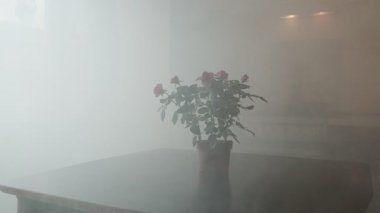 Yoğun duman, dikkatsizlik nedeniyle yangın başladığında daireyi yutuyor. Çevreyi tehlikeli ve yaşam için tehlikeli hale getiriyor.