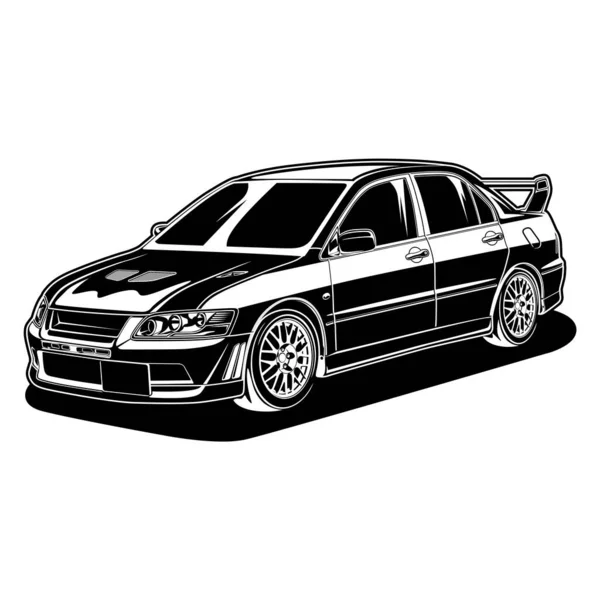 Schwarz Weiß Ansicht Auto Vektor Illustration Für Konzeptionelle Gestaltung — Stockvektor