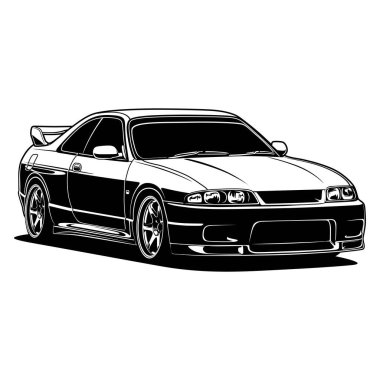 Kavramsal tasarım için siyah ve beyaz görünümlü araba vektör çizimi