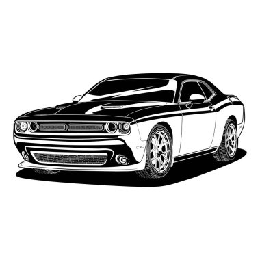 Kavramsal tasarım için siyah ve beyaz görünümlü araba vektör çizimi