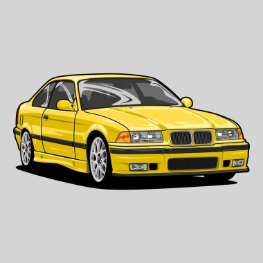 Kavramsal tasarım için perspektif görünümlü araba vektör çizimi