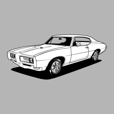 Kavramsal tasarım için siyah ve beyaz görünümlü araba vektör çizimi