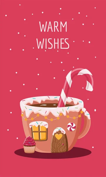 Warm Wishes Postcard Cup Cookies — Stock Vector