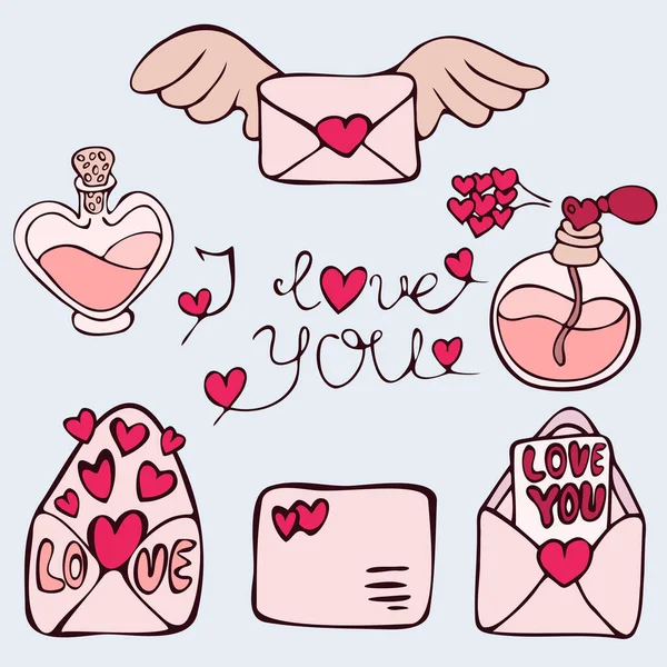 Flat Doodle Collection Valentine Day Elements — Stock Vector