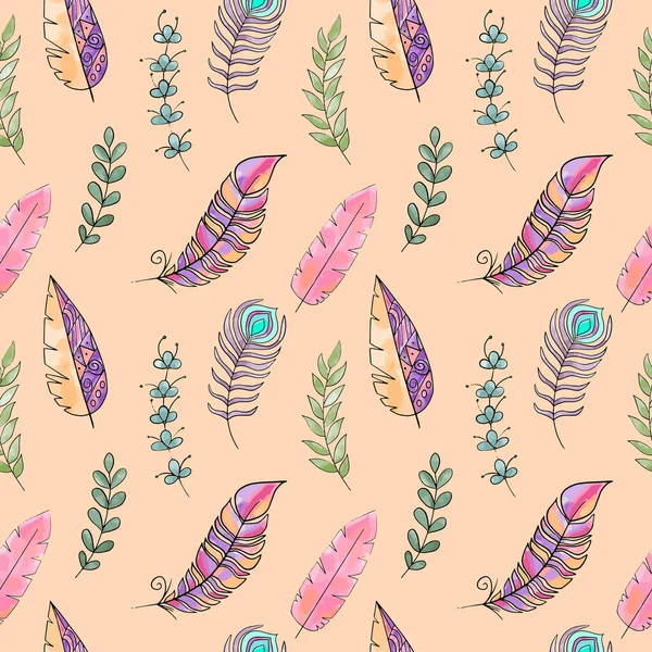 Feathers pattern vintage seamless watercolor print
