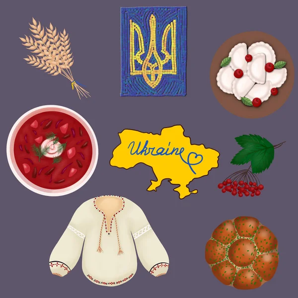 Collection of Traditional Symbols and Delicacies from Ukrainian Culture