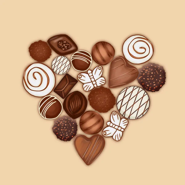 Een Hartvormige Chocolade Met Een Witte Strik Het Midden Van — Stockfoto