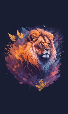 Fantasy art with face lion. Vector art clipart