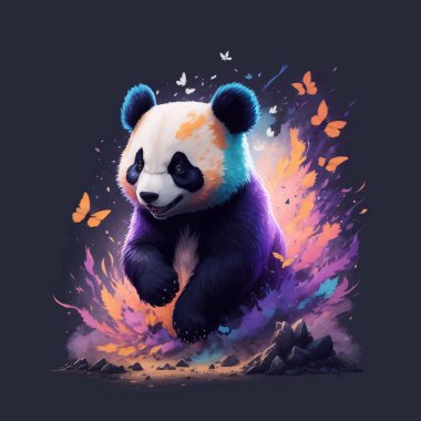 Siyah arka planda sihirli bir panda resmi.