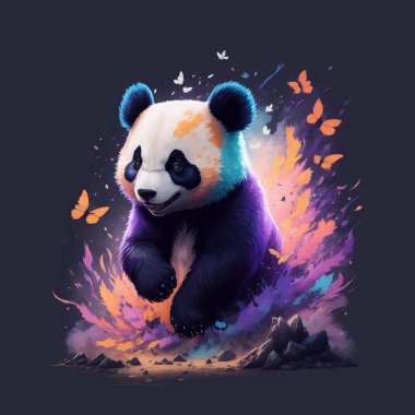 A magic painting of a panda bear on a black background clipart