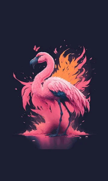 Magisk Konst Rosa Flamingo Står Framför Mörk Bakgrund — Stock vektor