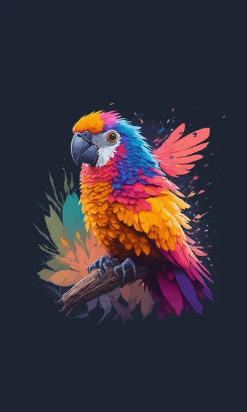 Perroquet Coloré Art Magique Assis Sur Une Branche Arbre — Image vectorielle