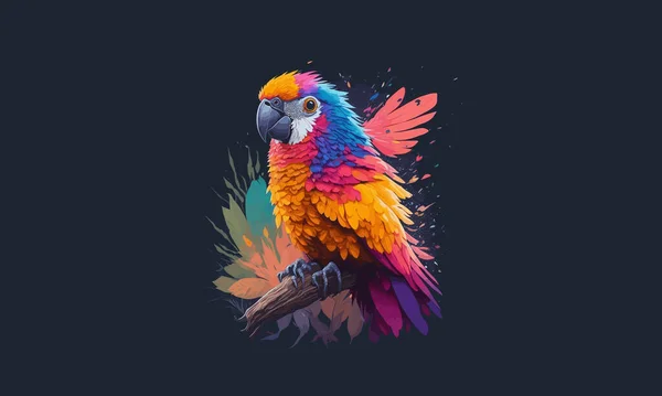 Magiczna Sztuka Kolorowa Papuga Siedząca Gałęzi Drzewa — Wektor stockowy