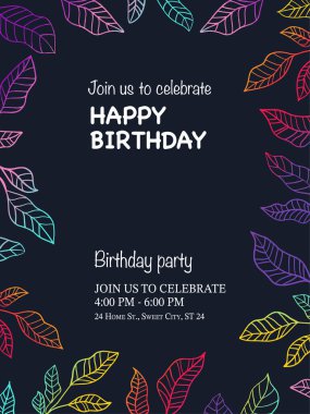 Vibrant Birthday Party Invitation with Colorful Floral Frame clipart