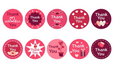 Round Thank You Stickers with Love and Hearts Theme clipart